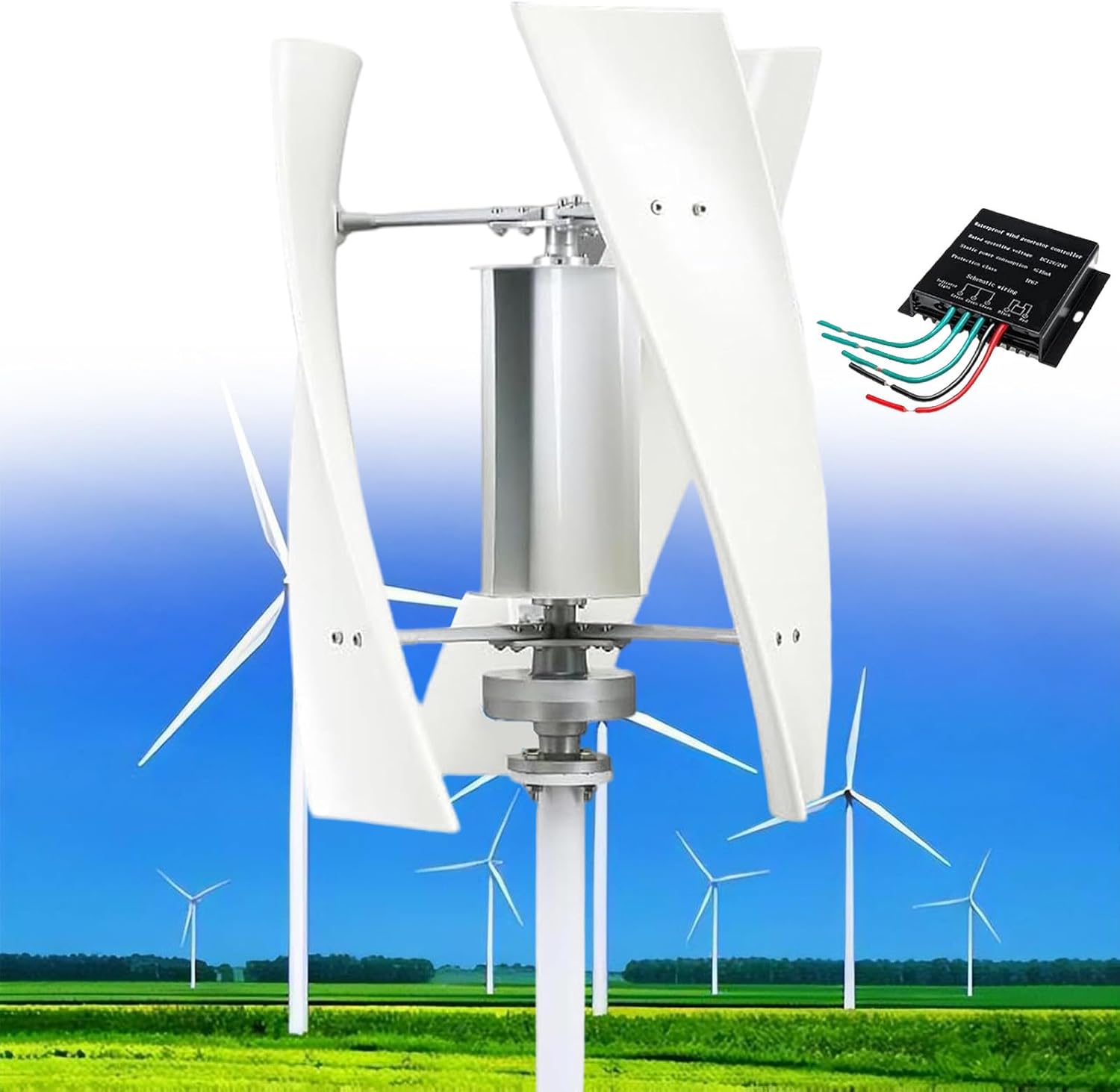 14000W Wind Turbine Generator Kit with MPPT Controller,12V/24V/48V/110V/220V Wind Turbine Vertical Wind Generator Kit, Electricity Producer Equipment, Home Power Energy Kit,White-48V