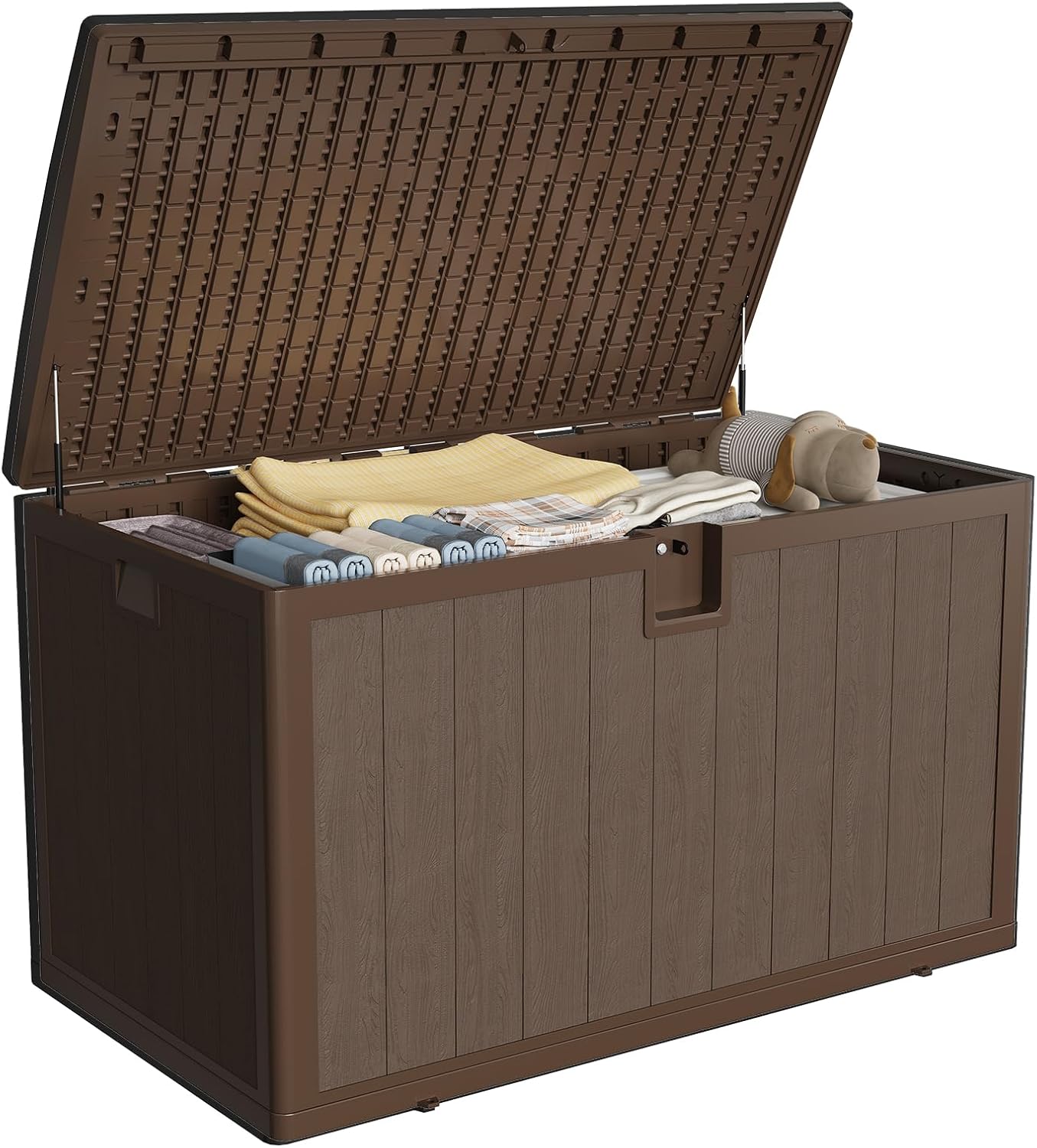 130 Gallon Outdoor Storage Box,Deck Box Resin for Package Delivery,Outside Storage box Container Waterproof&Lockable Patio Storage for Furniture Cushions,Garden Tools,Pool Accessories,Outside Home