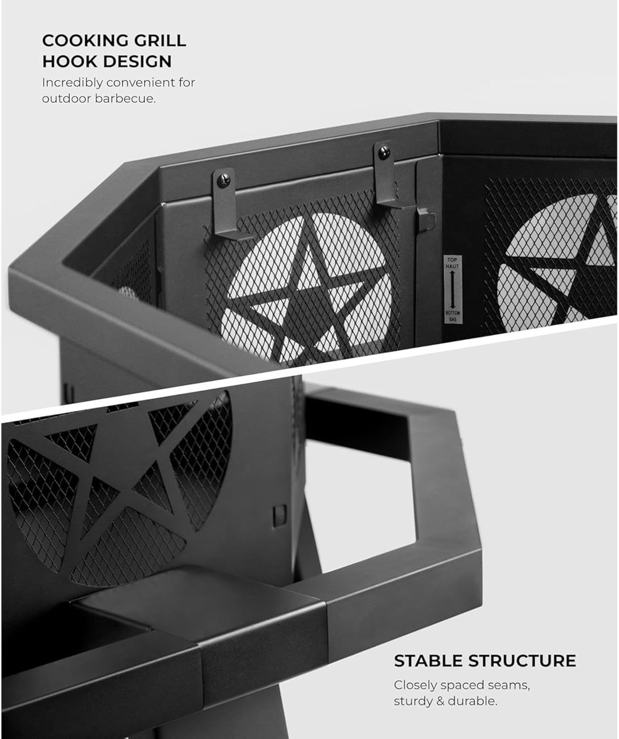 43 Inch Fire Pit, Outdoor Fire Pits with Cooking Grill, Wood Burning Fire Pits for Outside