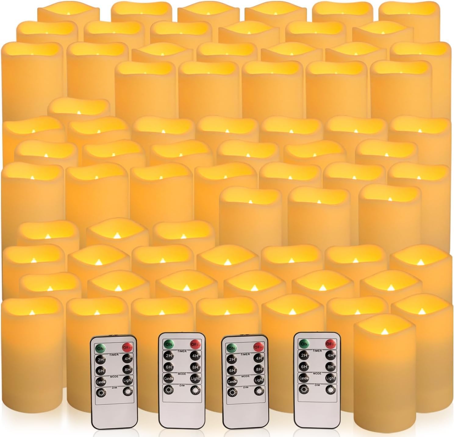 Set of 72 Flameless Led Battery Opeated (D2.2'' x H4''5''6'') Waterproof Outdoor Indoor Candles with 10-Key Remotes and Cycling 24 Hours Timer