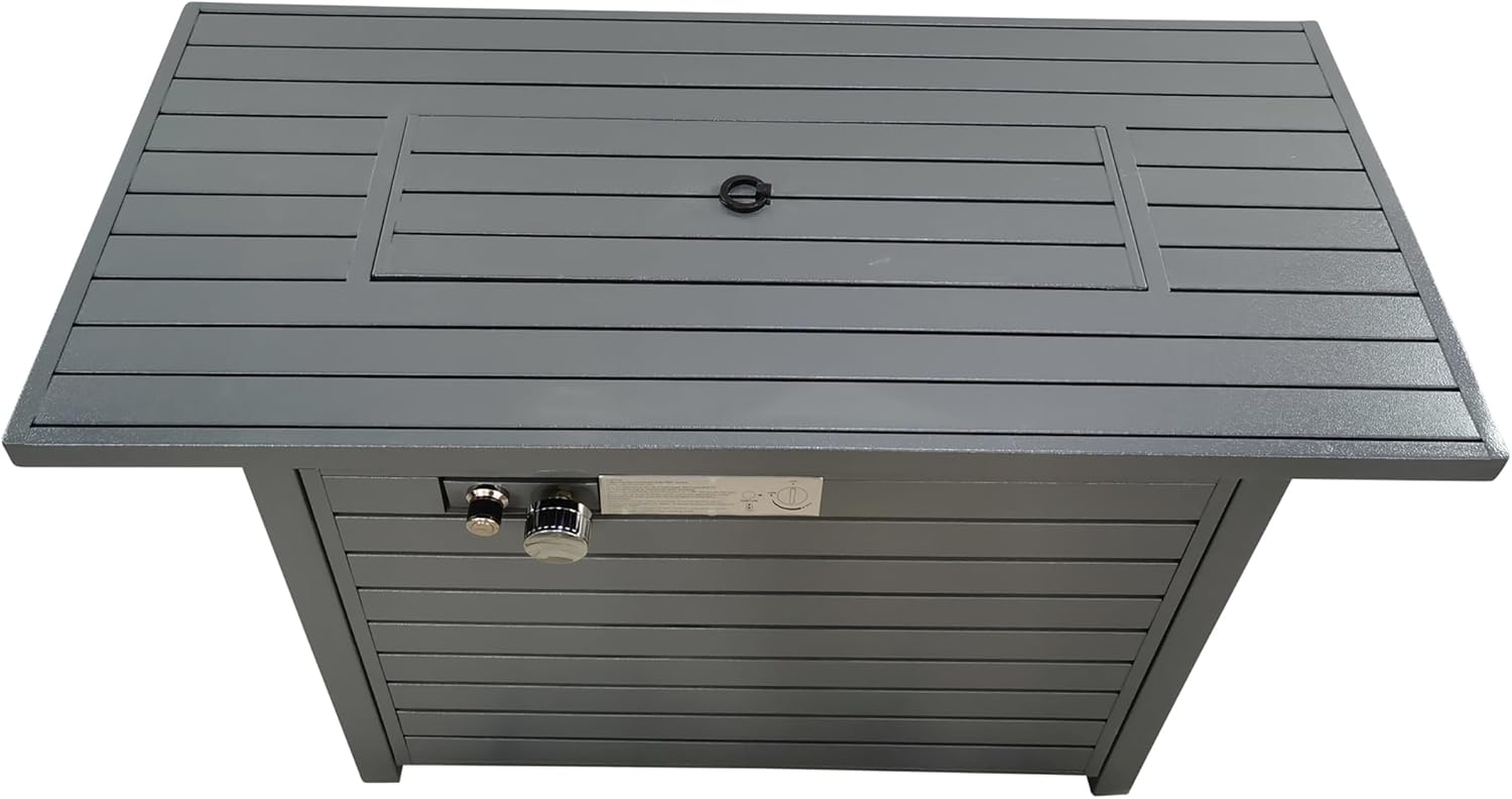 25'' H x 42'' W Steel Propane Outdoor Fire Pit Table with Lid (Grey)