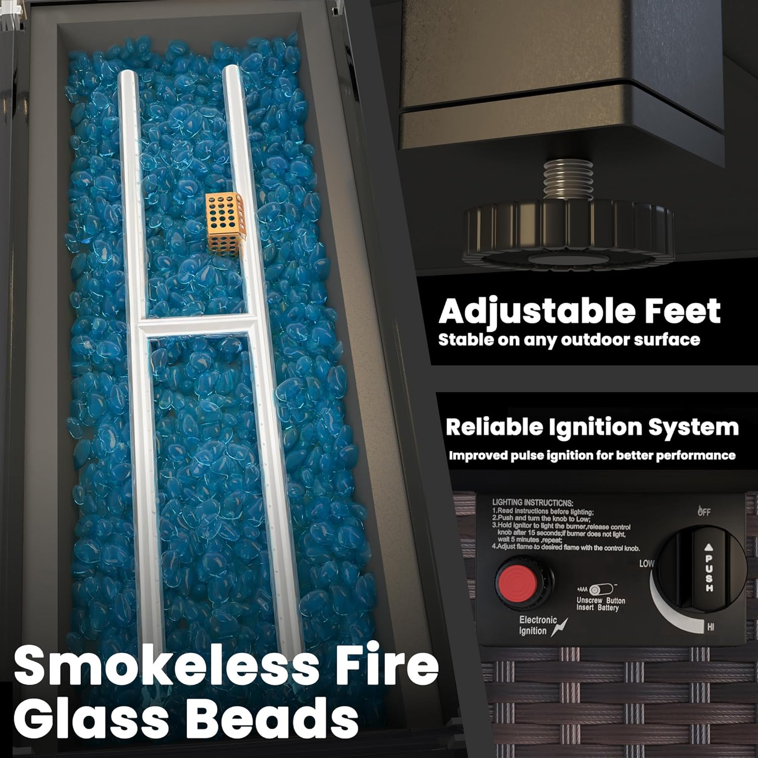 43-Inch Propane Fire Pit Table, Rattan Rectangular Outdoor Gas Fire Pit W/Glass Wind Guard, Tempered Glass Tabletop & Lid, CSA Listed, 60,000 BTU, 304 Stainless Steel H-Burner, for Outside Patio,Brown