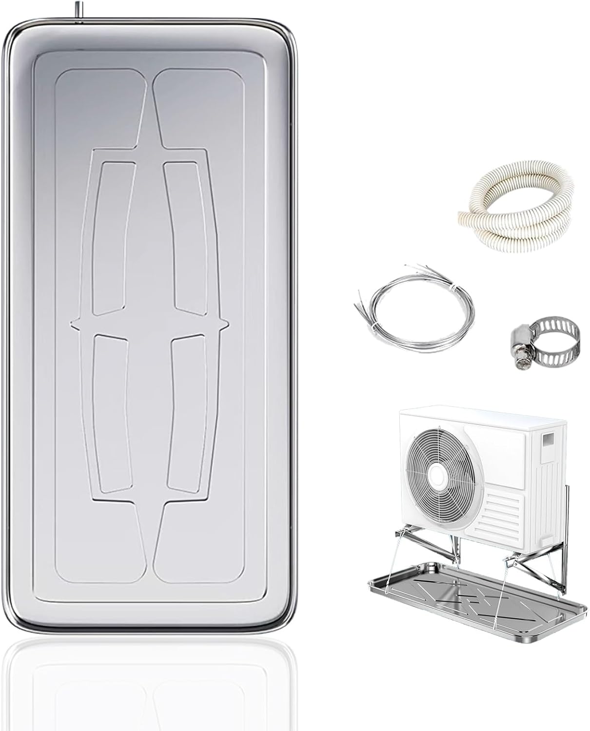 Condensate Drain Pans, Drip Tray with Drain Kit, Ac Drain Pan, Stainless Steeln, for Universal Split Air Conditioner Heat Pump Systems(93x44x3.5 cm)