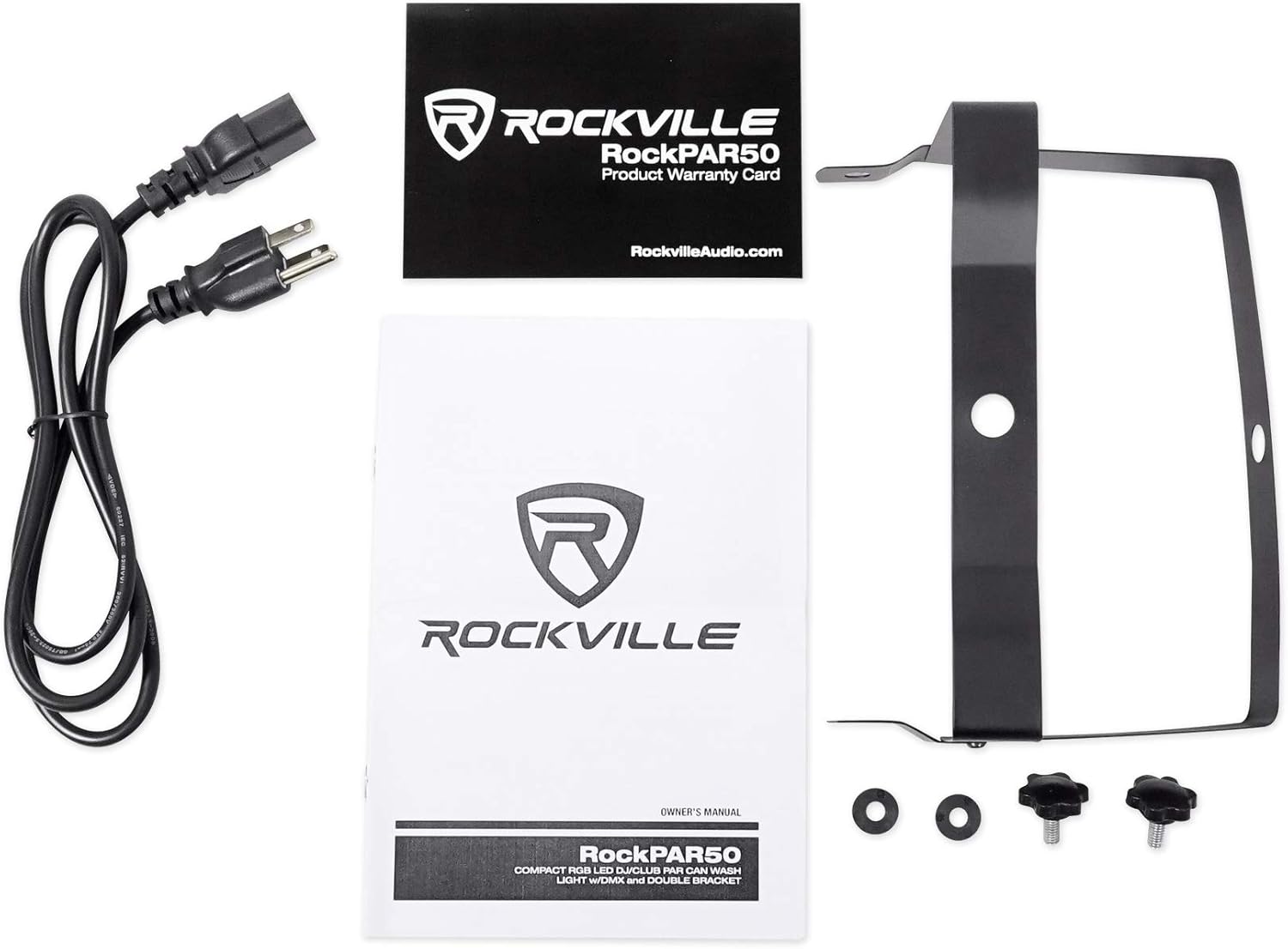 Rockville RockPAR50 Bundle: (24) LED RGB Par Can DMX Wash Lights with Dual Bracket, ROCKFORCE 384 Channel Lighting Controller with MIDI, for DJ and Club Rigs, Sound-Active and Master/Slave, 25-Items