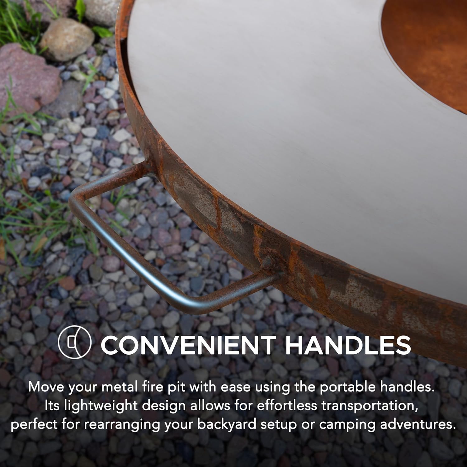 Sunjoy 28 in. Fire Pit Outdoor Steel Rusic Firepit Patio Wood Burning Fire Pits with Stainless Steel Baking Sheet and Fire Poker