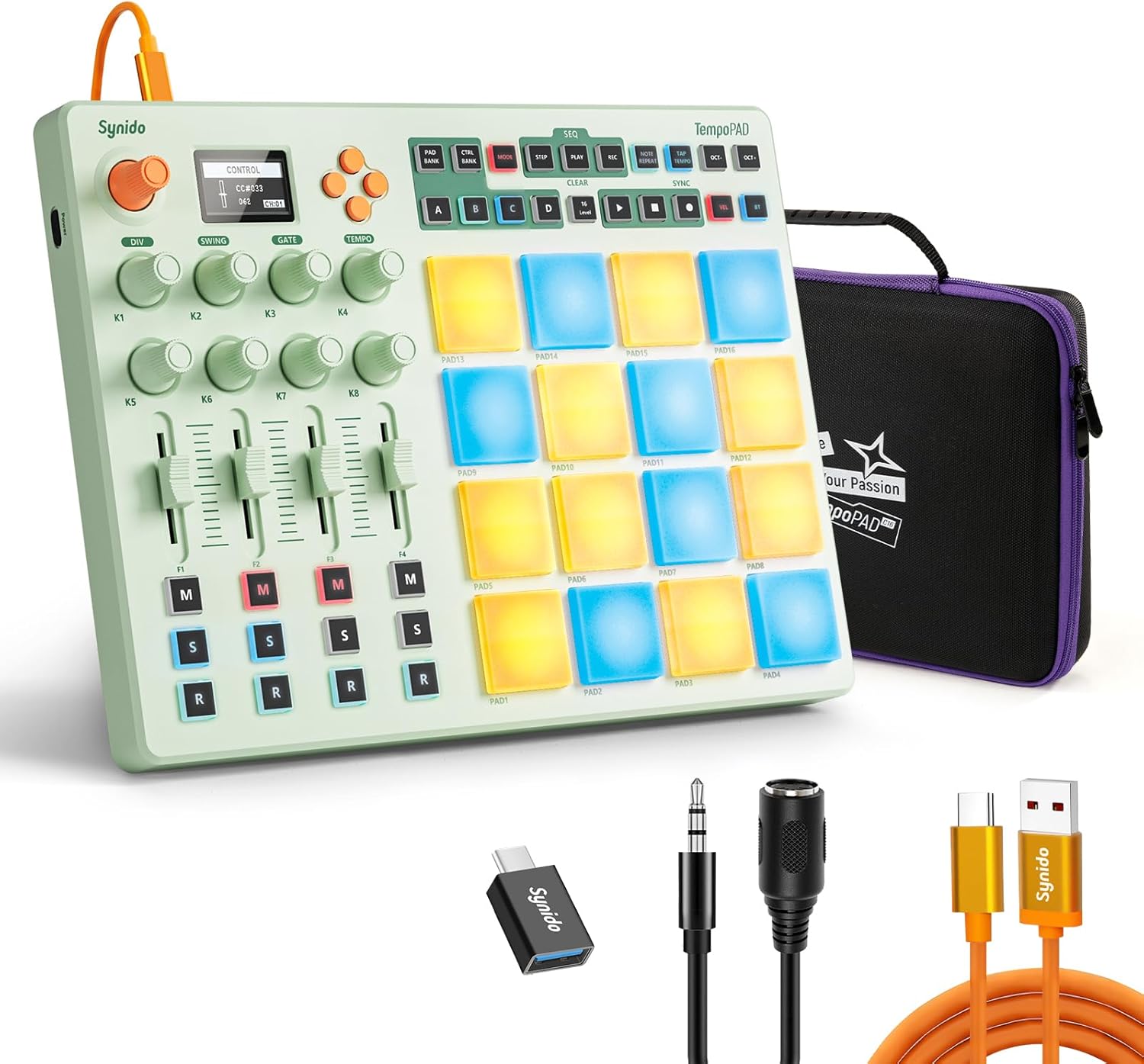 Midi Pad Controller, Portable Beat Maker Machine with Drum Pads, Beginners Beating Pad Velocity Sensitive, LED Display for Music Production (Wireless MIDI)