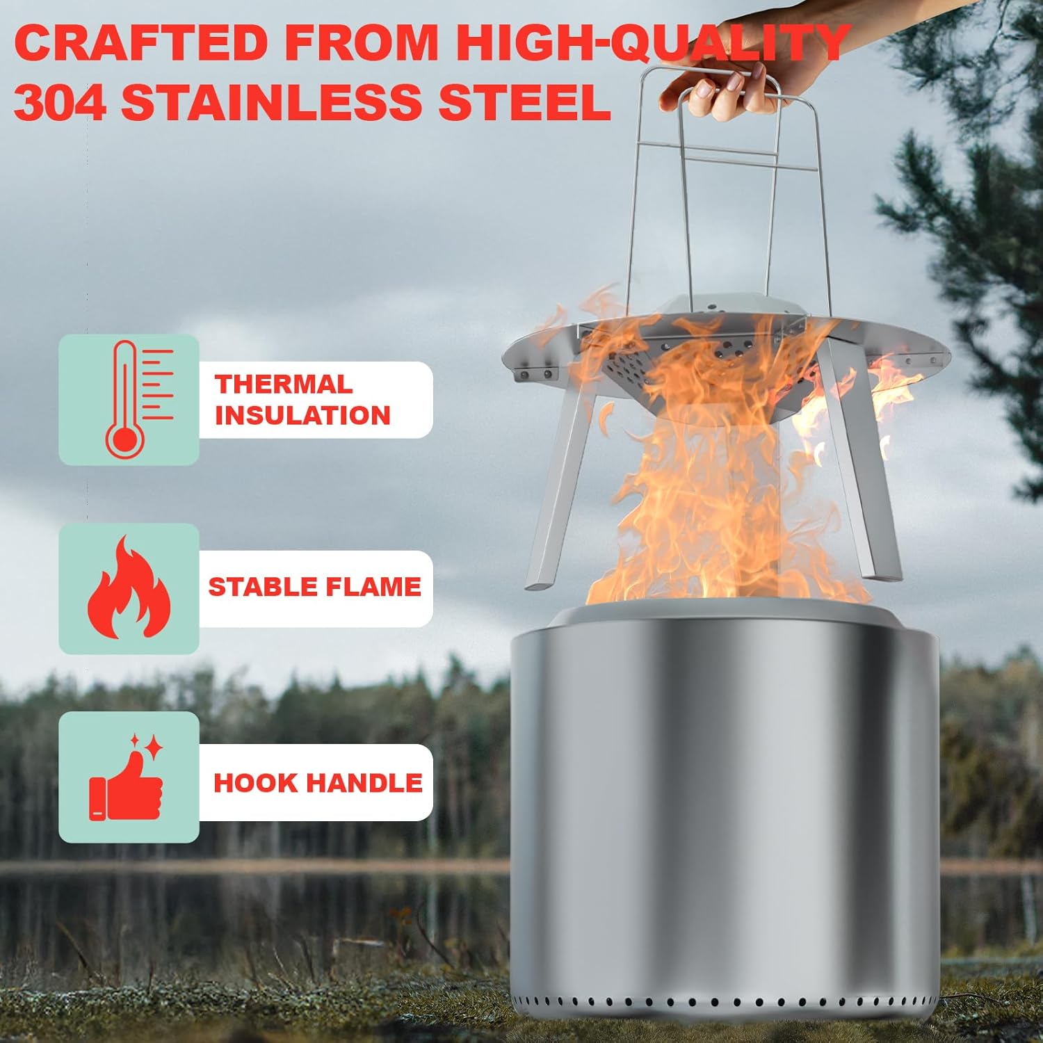 Fire Pit Surround Tabletop & Heat Deflector for Solo Stove Bonfire 19.5