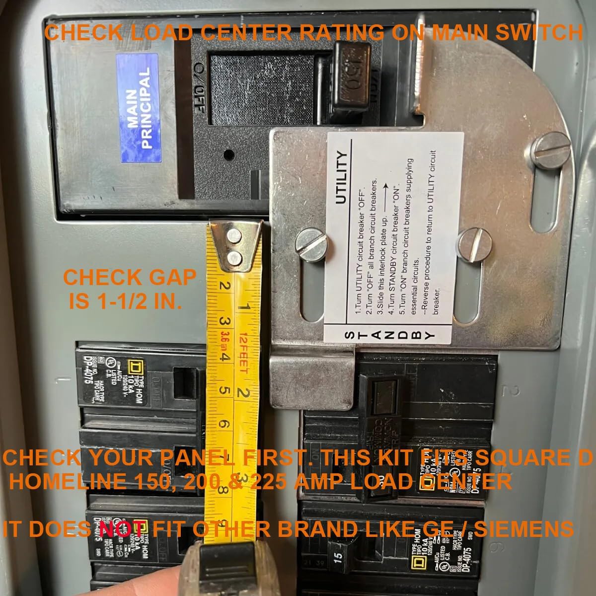 50 Amp Generator to House Hook-up Kit for Square D Homeline 150/200/225 Amp Load Center, Including Generator Cord,Power Inlet Box,Panel Interlock Kit and Circuit Breaker