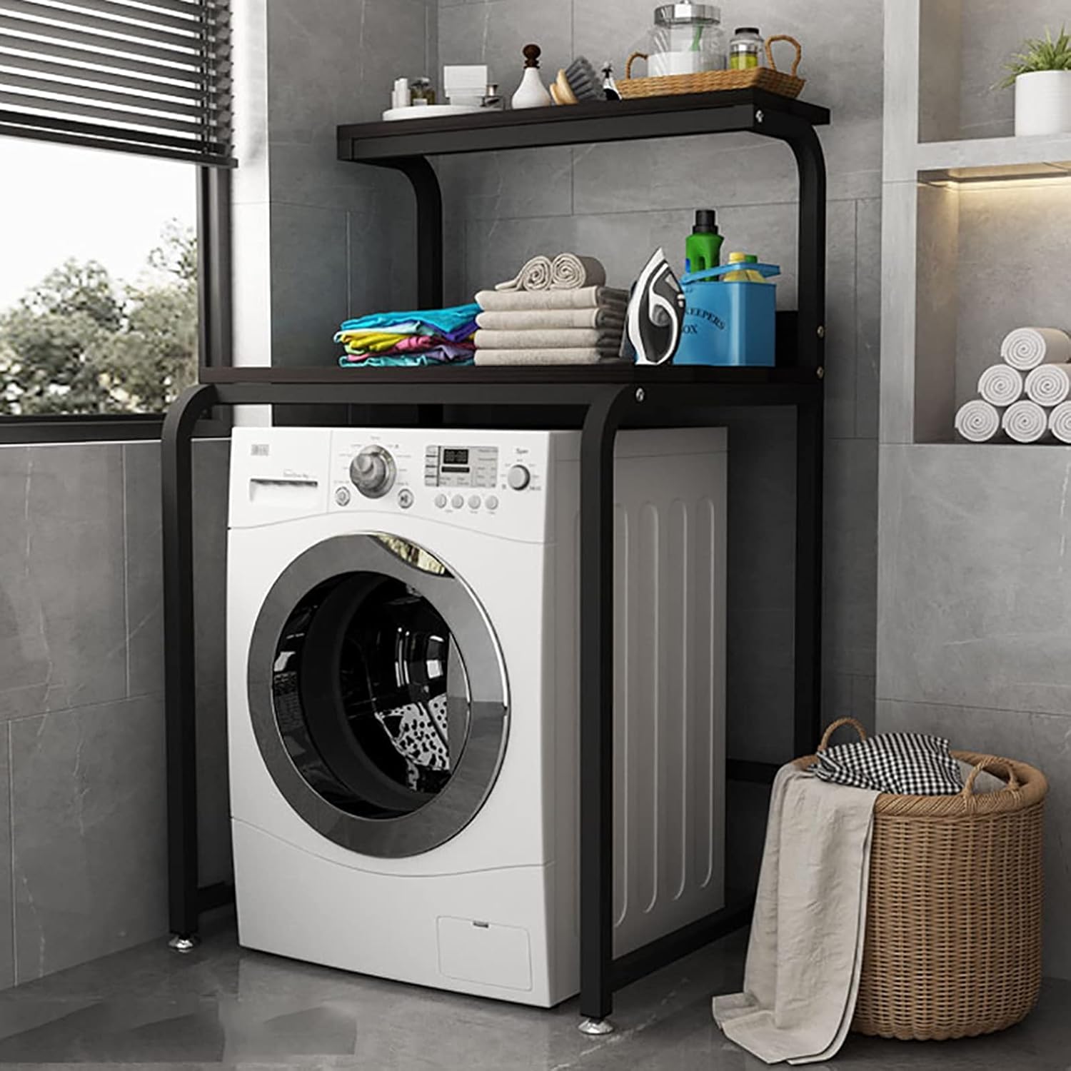 Balcony Washing Machine Drum Holder Storage Holder Washing Machine Upper Space Holder Bathroom Holder (Black C)