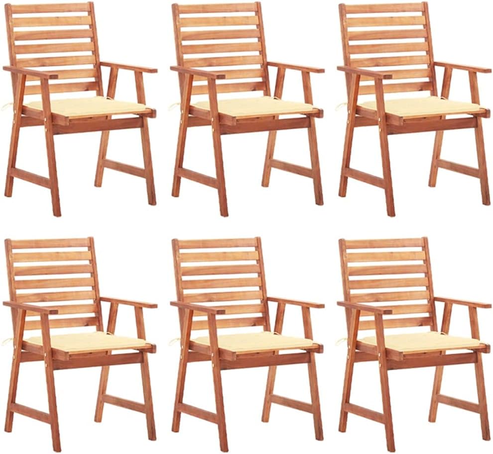 Patio Dining Chairs 6 pcs with Cushions Solid Acacia Wood, Acacia Wood Dining Chair Set with Water-Resistant Cushions for Garden and Patio Outdoor Furniture, Outdoor Chairs