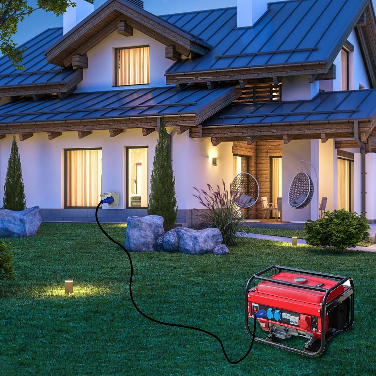 30 Amp Generator Cord and Power Inlet Box, 50FT 125V/250V 4 Prong SJTW Generator Extension Cord, Pre-Drilled 30 Amp Inlet Box Interlock Kit NEMA L14-30P to L14-30R Twist Locking ETL Listed