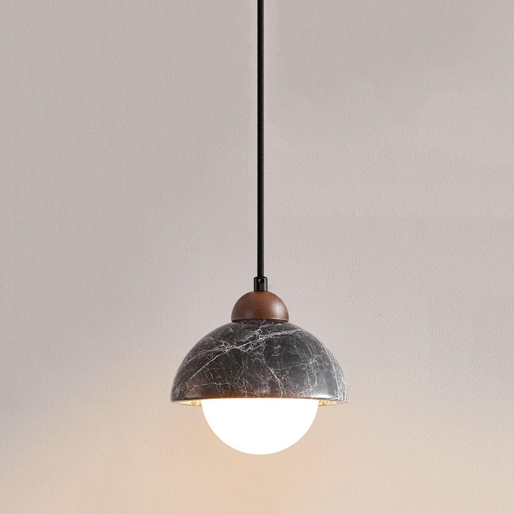 Hanging Lamp, Modern Marble Pendent Lamp LED Glass Shade Ceiling Hanging Light Interior Bedroom Bedside Suspended Chandelier Home Dining Hallway Decoration Lighting Fixture H7.09in