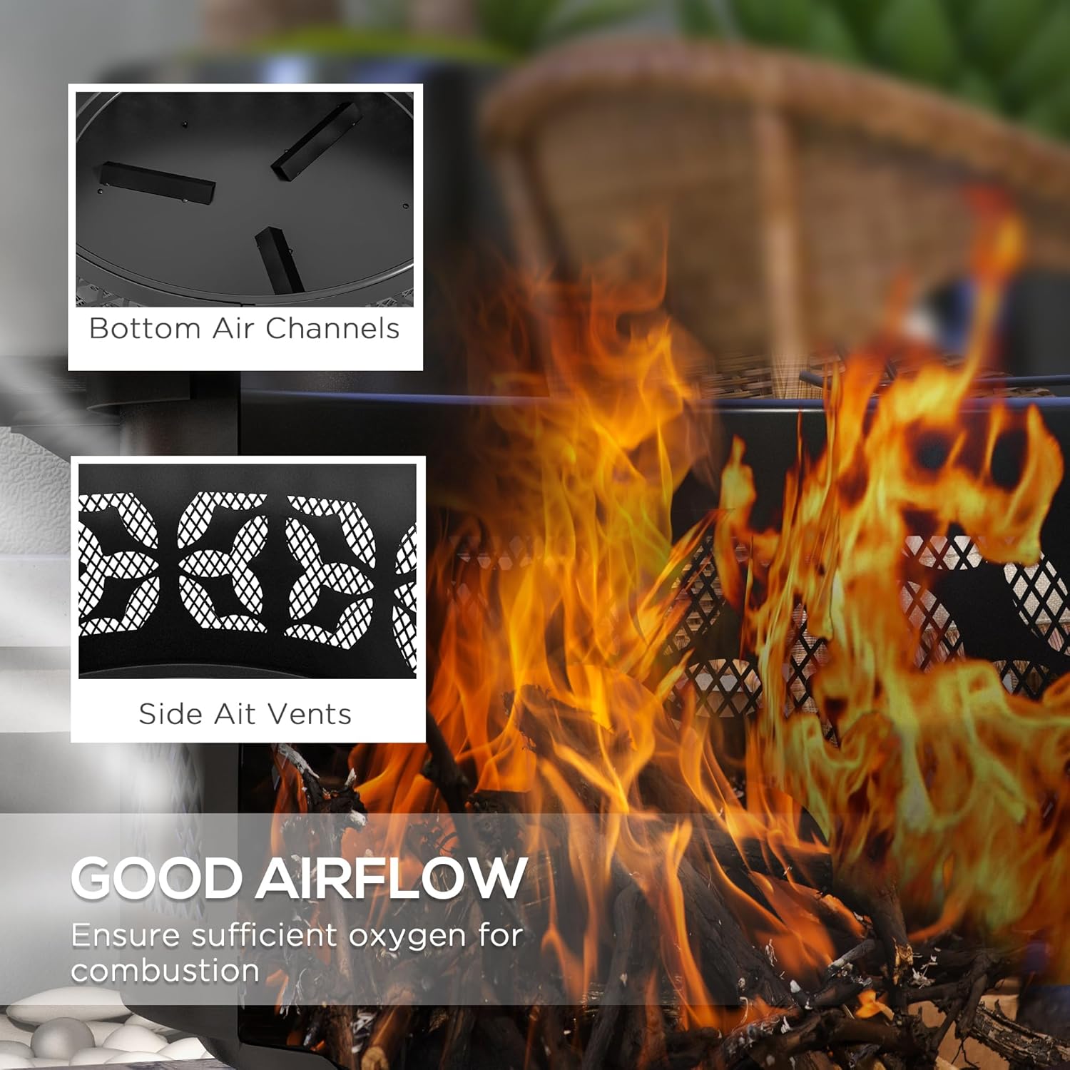 Outsunny Portable Fire Pit, BBQ Grill, 33