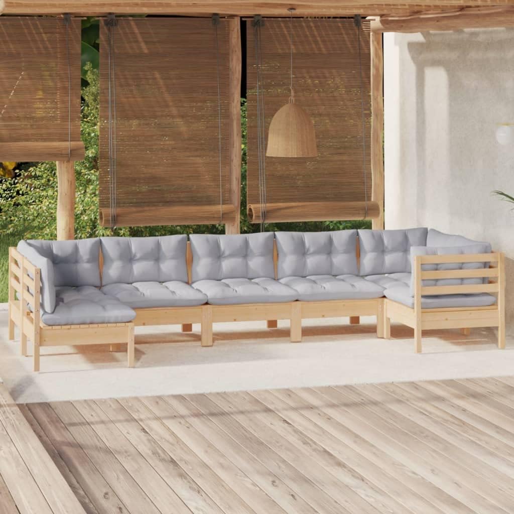 7 Piece Patio Lounge Set with Gray Cushions Pinewood,Cozy Pinewood Patio Lounge Set: Relax, Nap, or Chat in Comfort Furniture Sets for Patio, Lawn & Garden