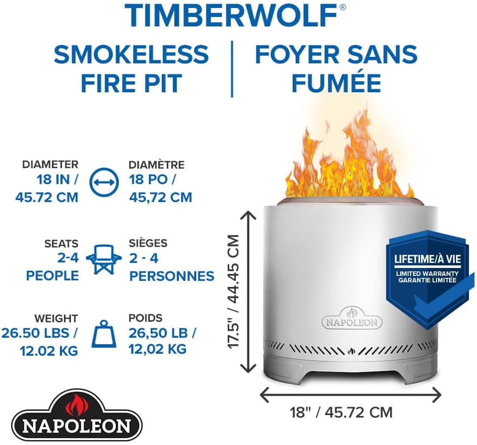 Timberwolf® Smokeless Fire Pit, 18-inch, Stainless Steel