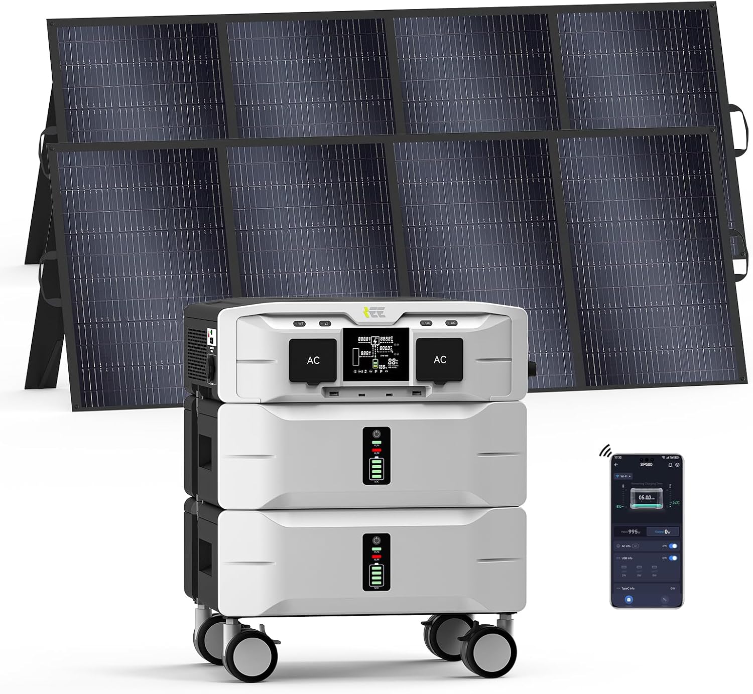 IEE SP5000 Solar Generator with 2x400W Panels Included,5000W(Peak 9000W) 120/240V Dual Voltage,5120Wh EV-Grade LFP Batteries Power Station,3500W 1.6H Fast Charge,APP & EPS Switch for Home Backup.
