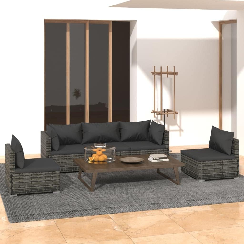 Furniture Sets 5 Piece Patio Lounge Set with Cushions Poly Rattan Gray,Premium Outdoor Lounge Set: Stylish and Functional for Your Patio or Garden Garden Conversation Sets