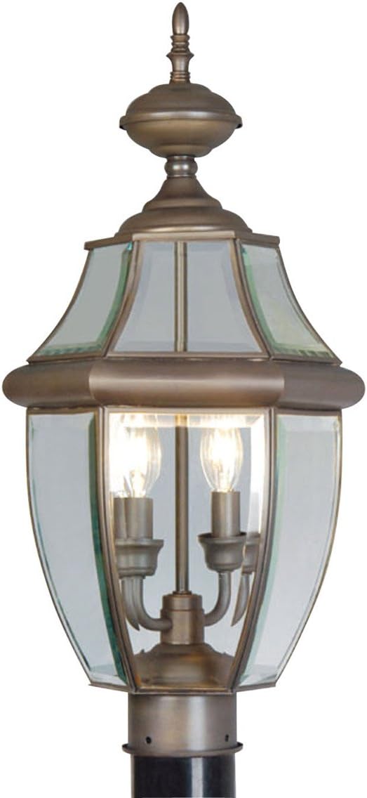 Livex Lighting 2254-07 Monterey 2 Light Outdoor Bronze Finish Solid Brass Post Head with Clear Beveled Glass