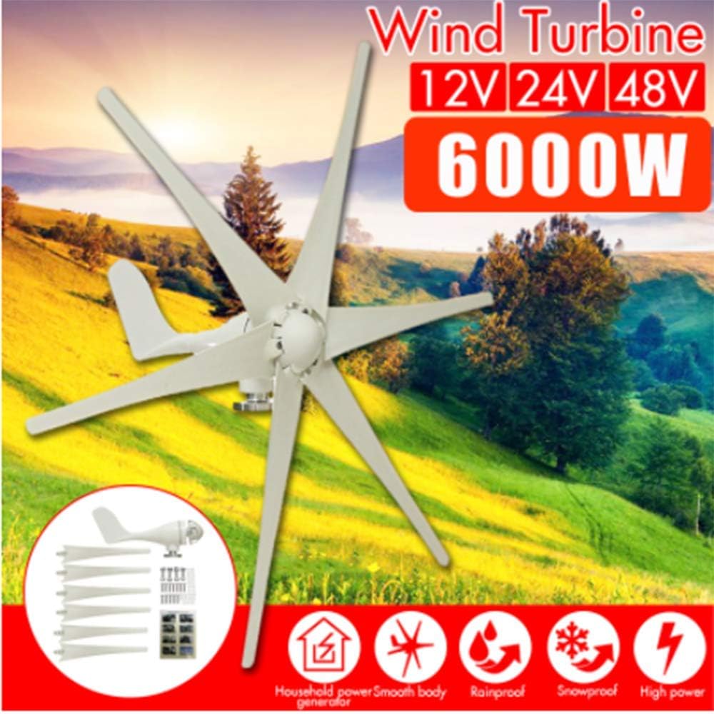 6000W 12V/24V/48V Wind Generator 6 Blades Wind Turbines Generator Home Horizontal Power Windmill Energy Turbines,24v