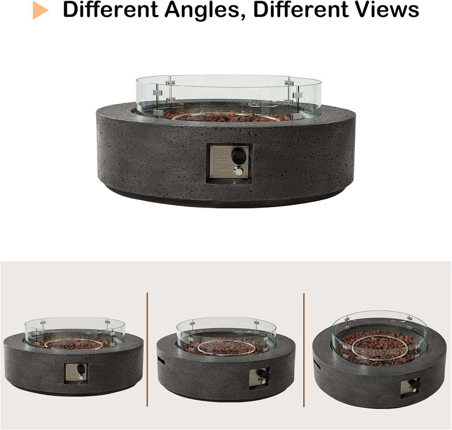 SUNBURY Outdoor Propane Gas Fire Pit Table, 42 Inch Round Outdoor Firepit Table, 50000 BTU Fire Table for Patio Set, Gray