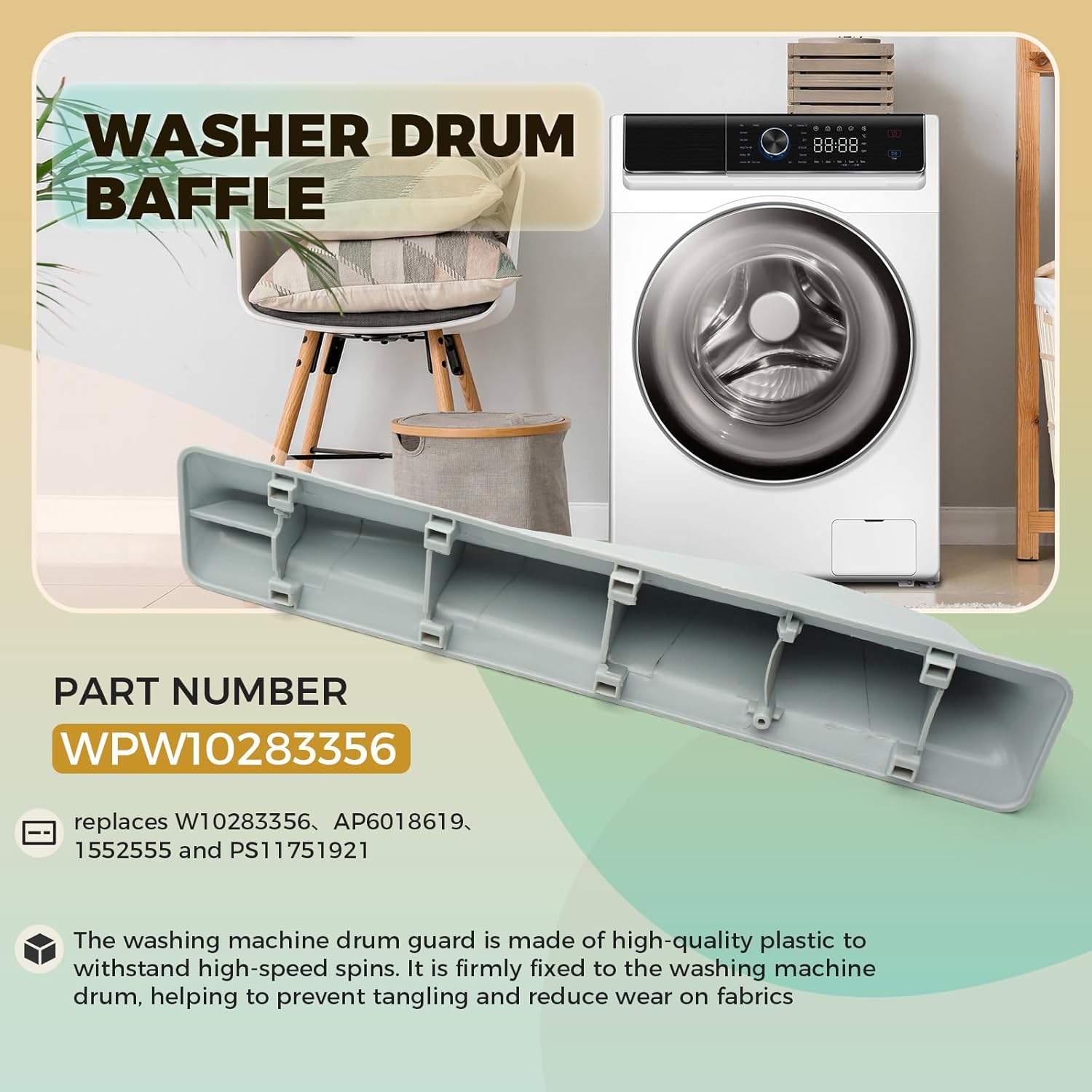 3 PACK WPW10283356 Washer Drum Baffle Compatible with Whirlpool Maytag Amana, Front Load Washer Drum Baffle Replacement Replaces W10283356 AP6018619 PS11751921