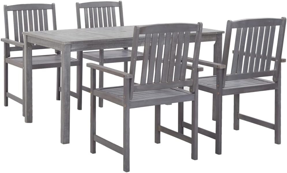 Patio Set 5 Piece Patio Dining Set Gray Solid Acacia Wood