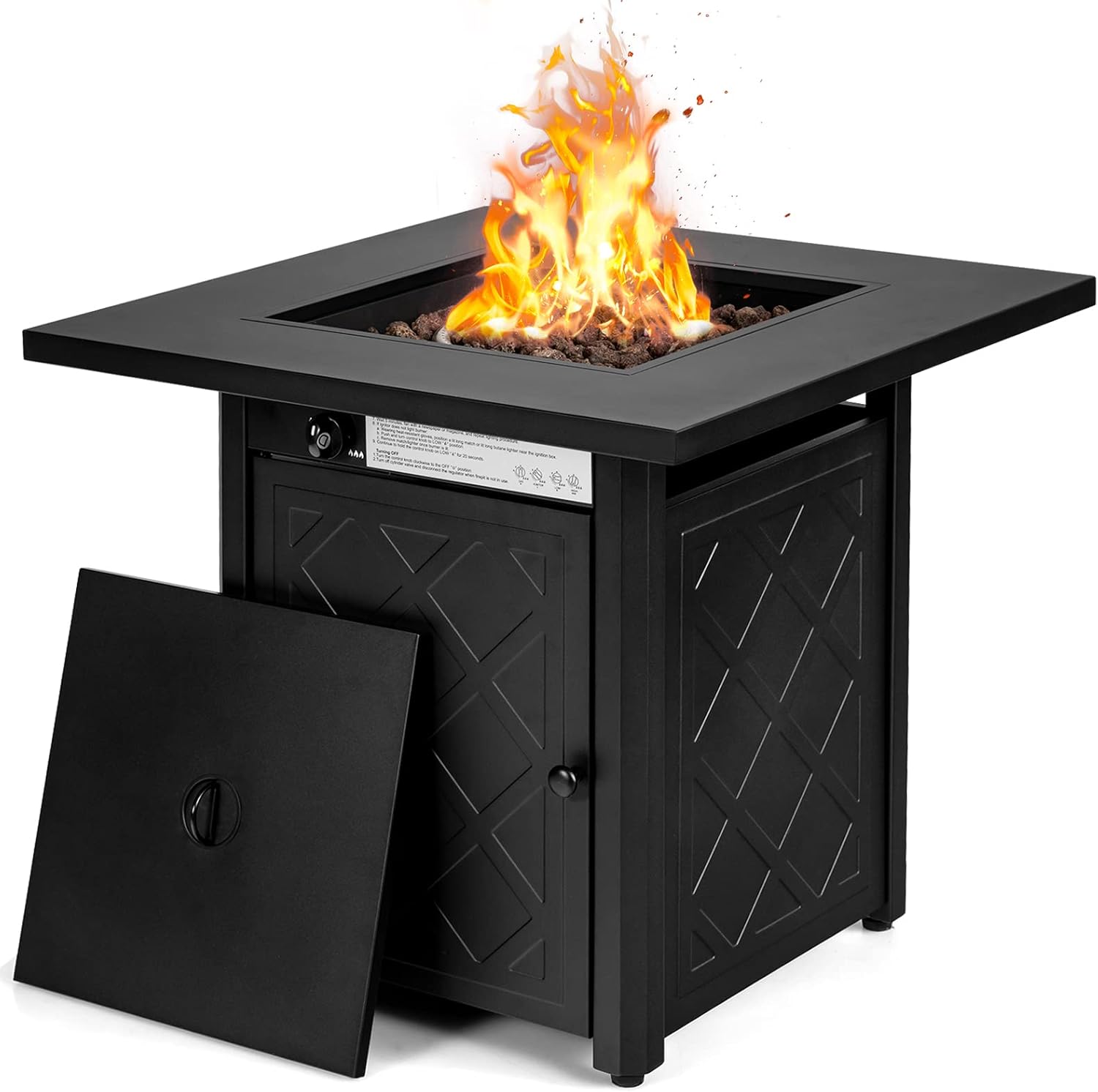 Giantex 28’’ Propane Fire Pit Table, 50,000 BTU Auto-Ignition Gas Fire Pit, Square Steel Fire Table with Lid, Multifunctional Gas Fire Pit Table for Patio Garden Poolside, CSA Certification