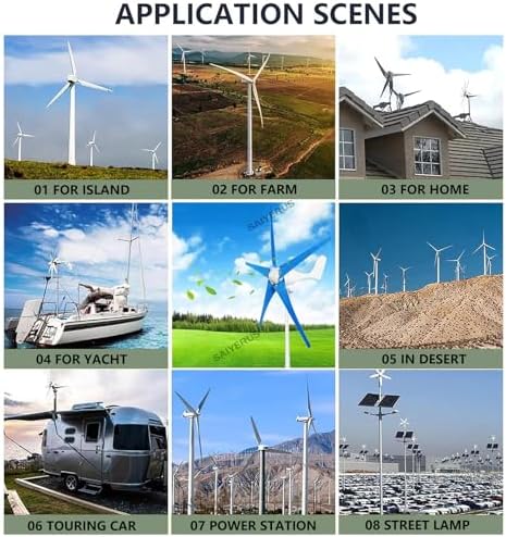 Wind Turbine Home Use Horizontal Generator Kits Blades with ControllerWind Turbine, Windmill Generator 12000W 12V/24V/48V Small Wind Turbine 5 Blade Controller Turbine Generator Kit 3 Phase