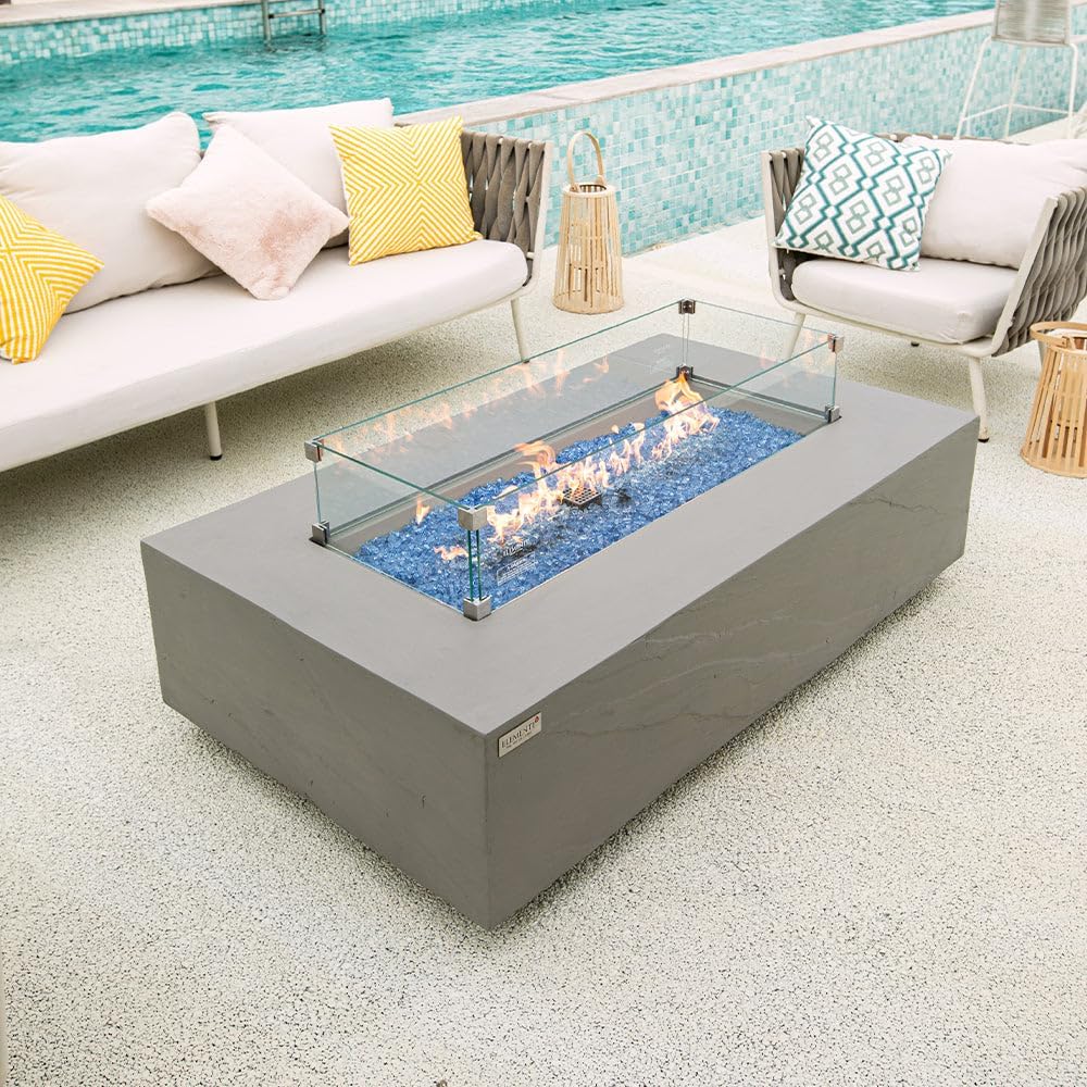 Sol Living Meteora Concrete Modern Rectangular Fire Pit, 55.9