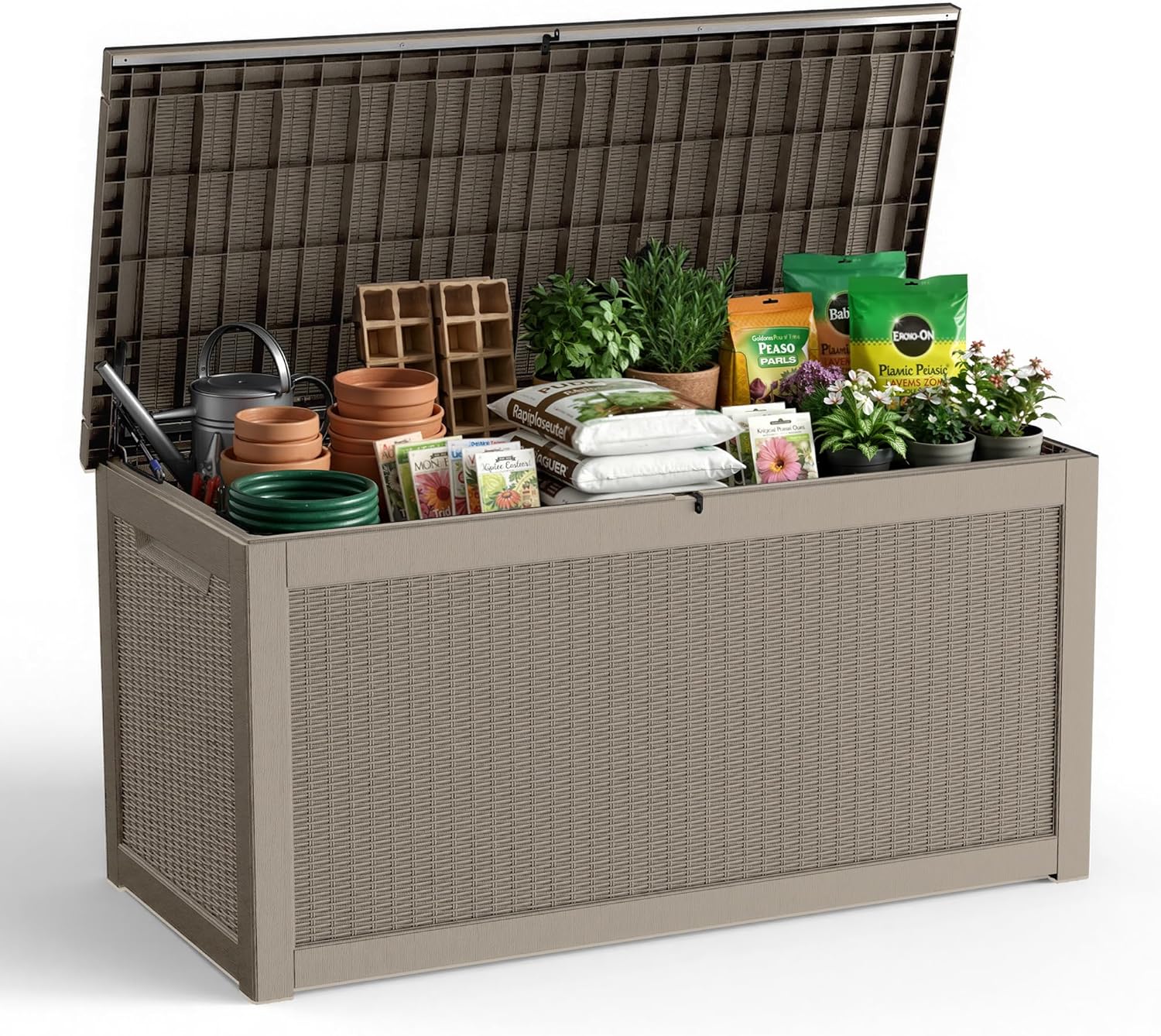 EFU 320 Gallon Outdoor Storage Box Waterproof, Resin Outdoor Storage Box, UV Resistant Outside Deck Boxs with Lockable Lid for Patio Furniture, Pool Tools and Garden Tools (Grey, 320 Gallon)