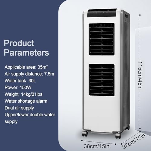 Evaporative Air Cooler with Remote Control, 3-in-1 Portable Air Conditioner, Windowless Air Conditioner, 8 Gal Water Tank, 3 Speeds, 7H Timer, Water Shortage Reminder for Room Bedroom Office(38x38x115