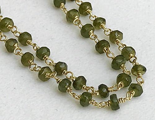 5 feet Vessonite Wire Wrapped Faceted Rondelle Beads, Rosary Style Beaded Chain