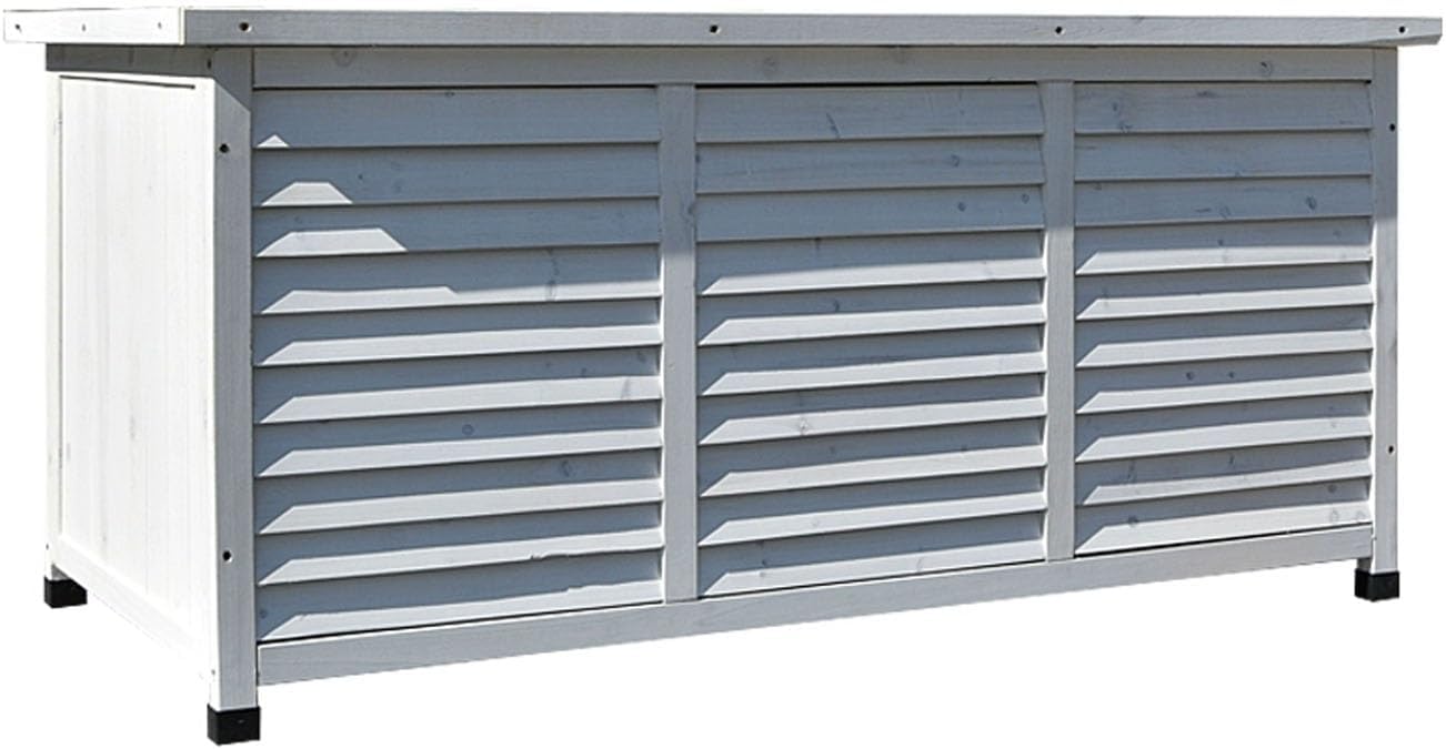 Outdoor Storage Cabinet Wooden Large Storage Space Outdoor Storage Bench Waterproof Easy to Assemble for Patio Furniture Pool Tools and Garden Tools(White)