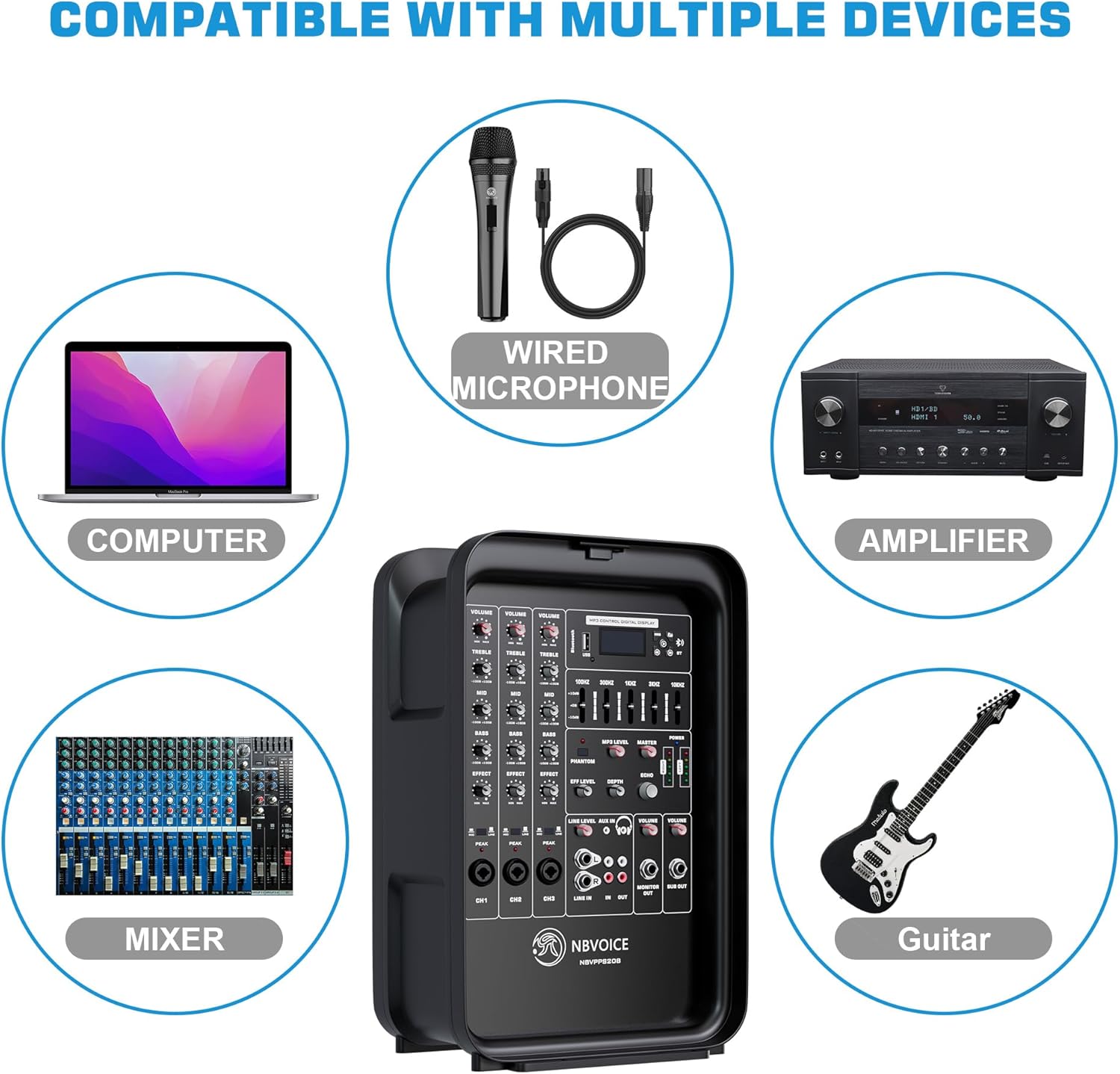 Professional Portable All-in-One Integrated 2-Way PA System Fixed Setup, Suitcase Design w/ 8-Channel Mixer, 2 Speaker Stands, Bluetooth, Mic for Performances, Presentations