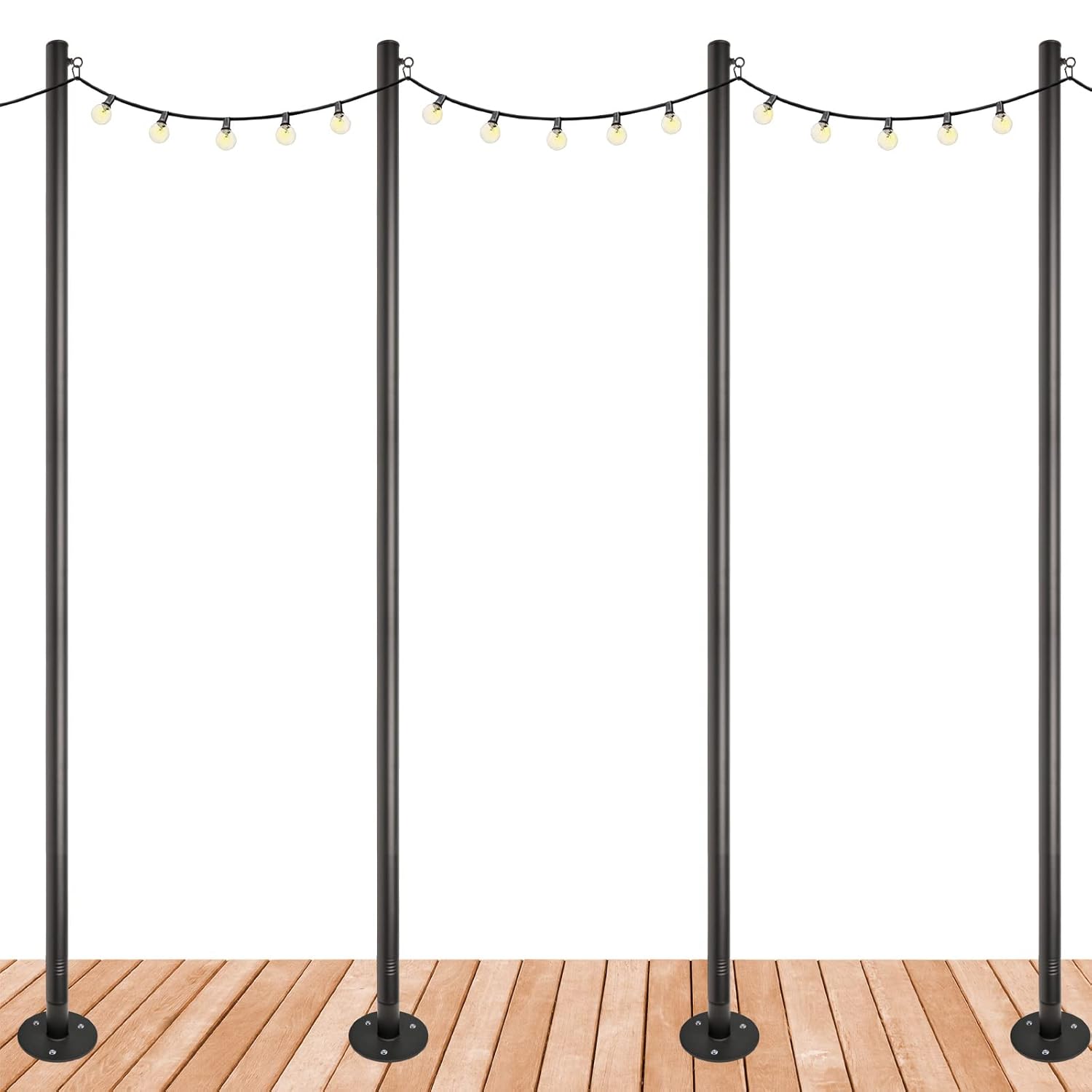EXCELLO Global Products Premium String Light Poles - 4 Pack - Extends to 10 Feet – Deck Mount (Wood/Concrete)