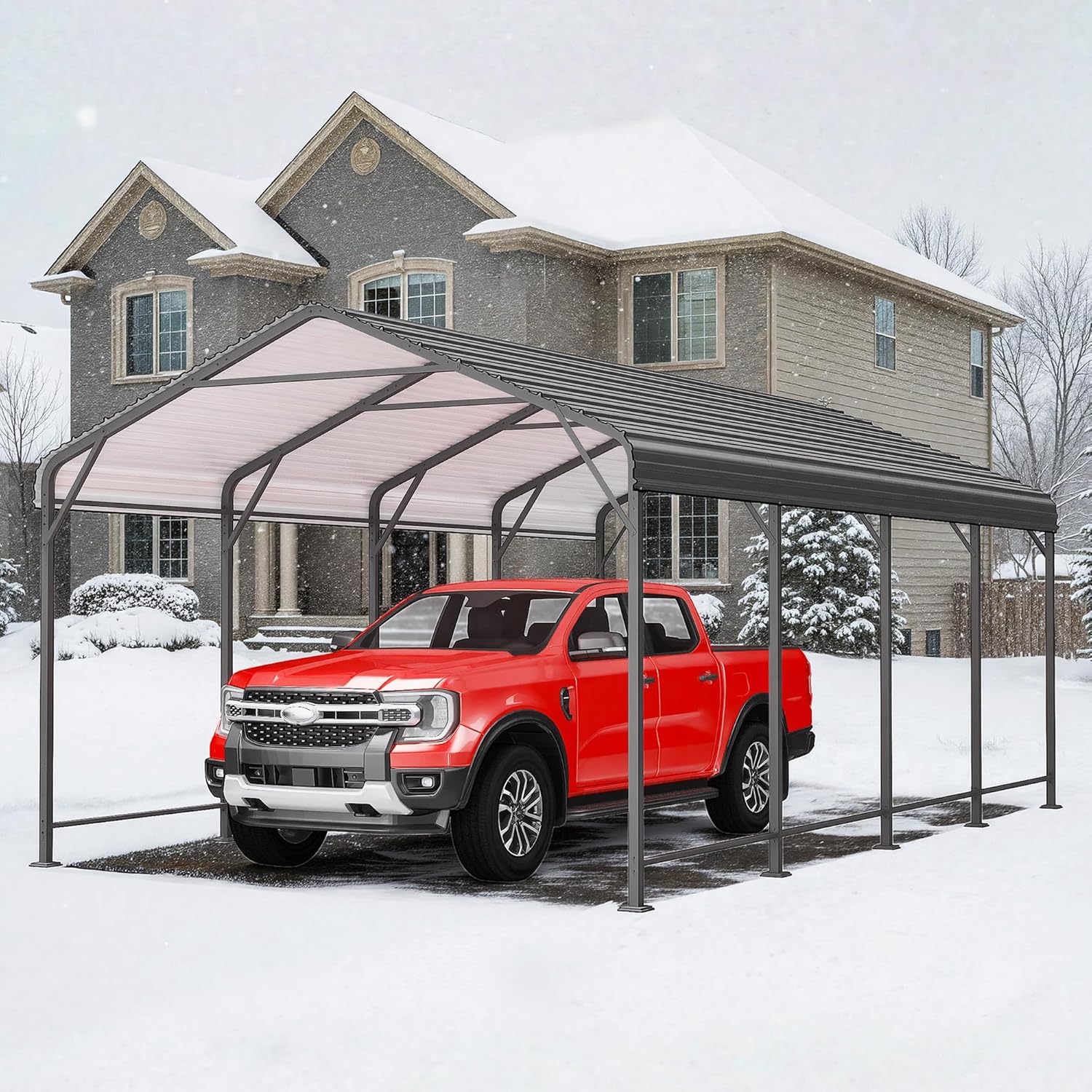 12' x 20' Carport, Heavy Duty Carport with Updated Roof & Enhanced Base, All Weather Steel Car Port, Multi-Use Car Port Garage, Metal Carports for Car, Truck, Boat, Tractors, Party, Grey