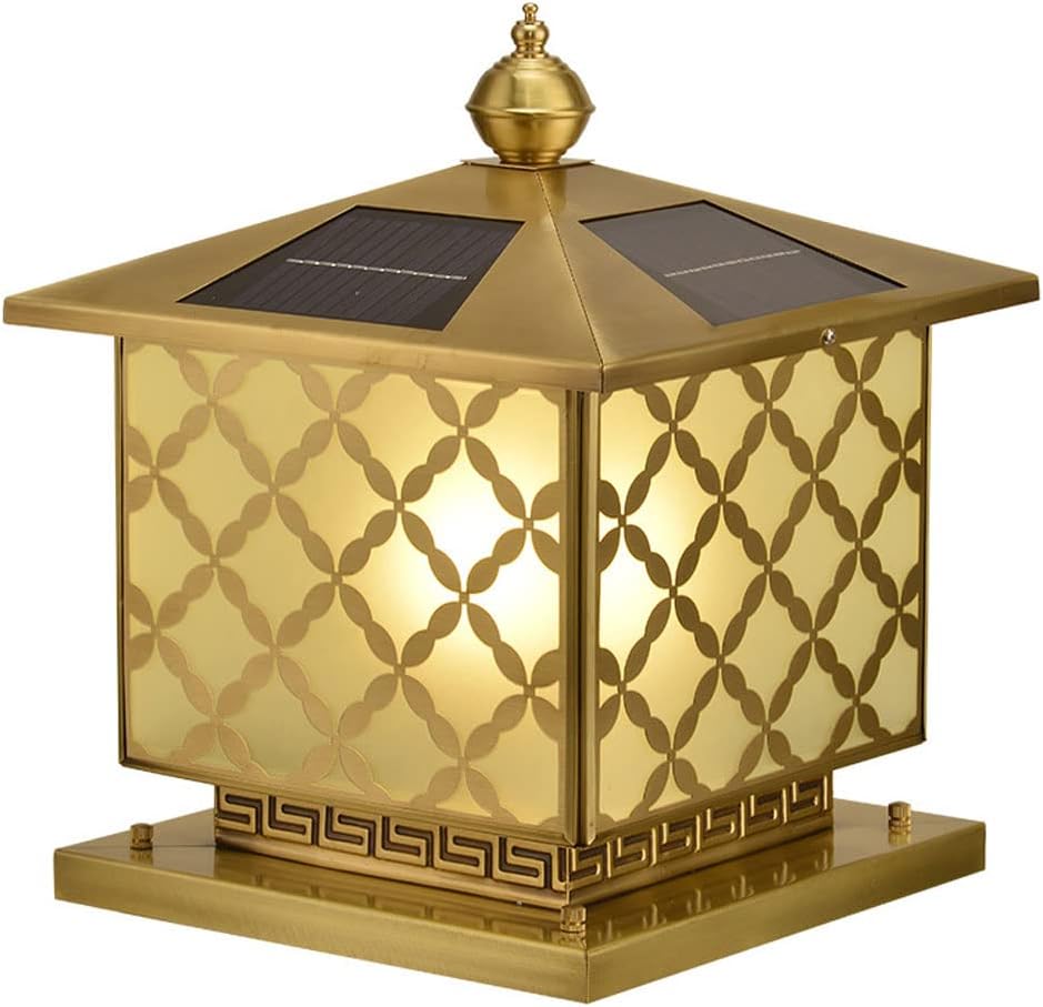 Solar Post Lights,European Style Full Copper Column Lamp Lantern,Outdoor Waterproof Tri-Color Dimming LED Landscape Pillar Light,Patio Door Post Gate Stigma Lantern,for Wood Fence,Pathway,Deck