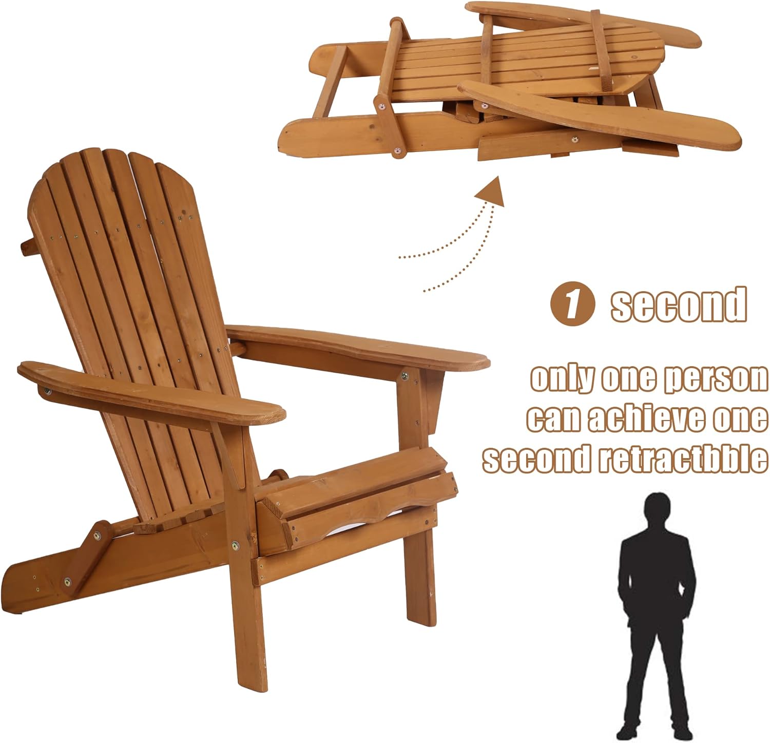 Adirondack Chair Lawn and Folding Chair Weather Resistant Patio Chair Outdoor Chairs Patio Seating Fire Pit Chairs Wood Chairs for Adults Yard Garden (Natural)