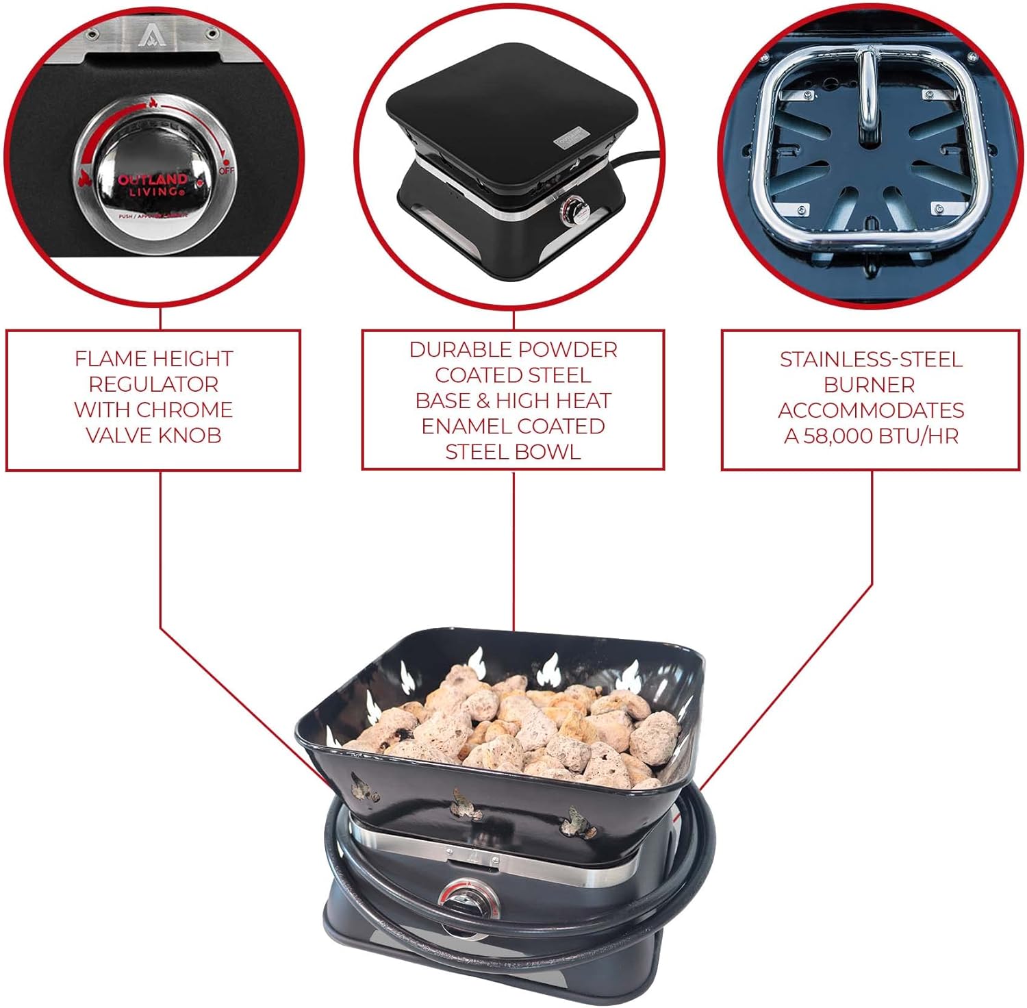 Outland Living Firebowl 805 Firecube 14” Portable Square Smokeless Propane Fire Pit – Outdoor Gas Fire Pit with Cover & Carry Kit, Lava Rocks, 58,000 BTU, Black