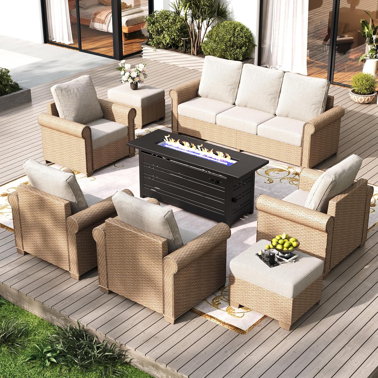 Patio Furniture Set 8 pcs, Wicker Rattan Outdoor Furniture with 5.5
