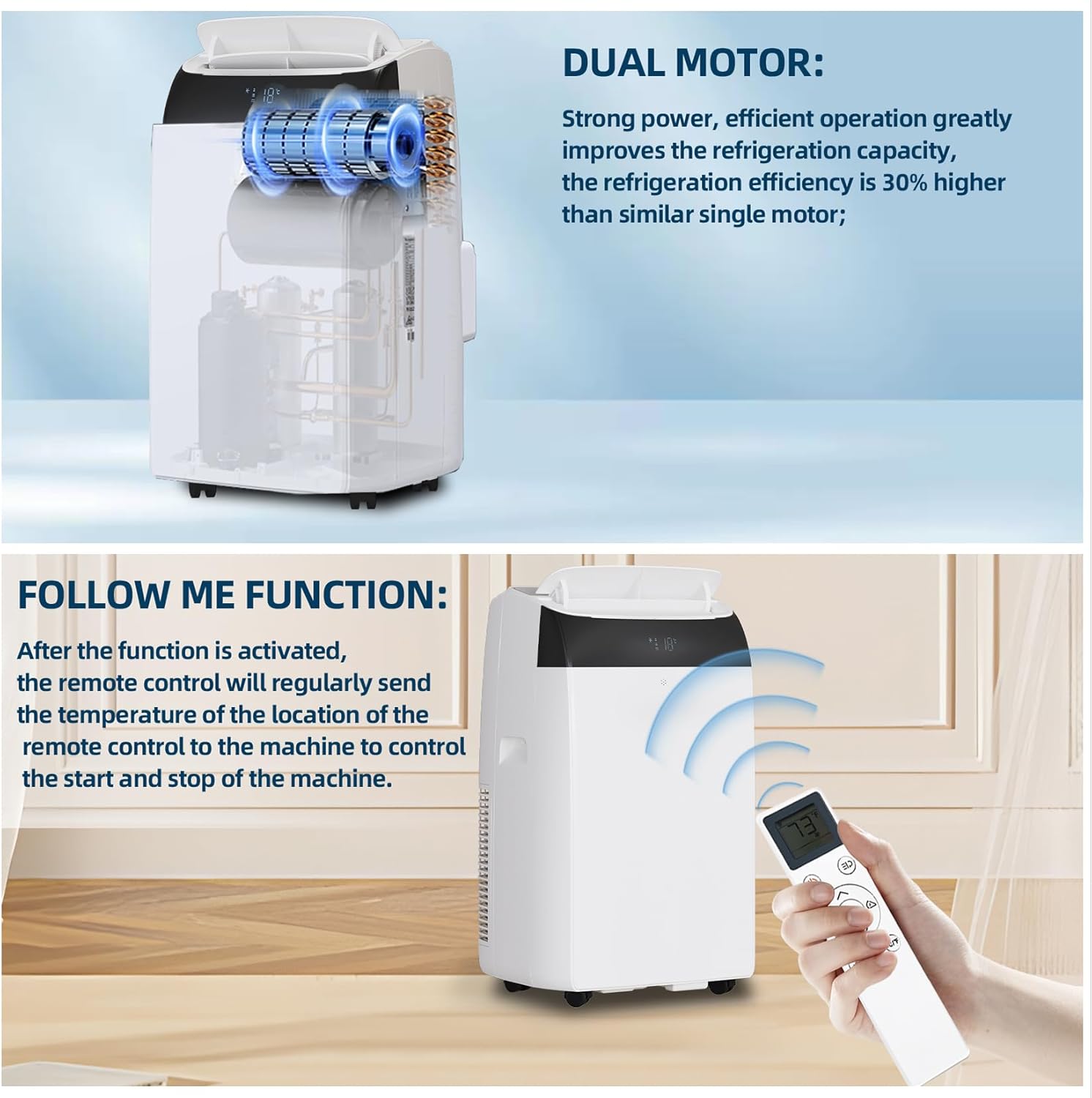 14,000 Btu Air Conditioners Cooling Up to 750 Sq.Ft, 3-In-1 Portable Air Conditioner with Cooling, Dehumidification & Fan Modes Remote Control, Timer, Ultra-Quiet Operation for Home, Office