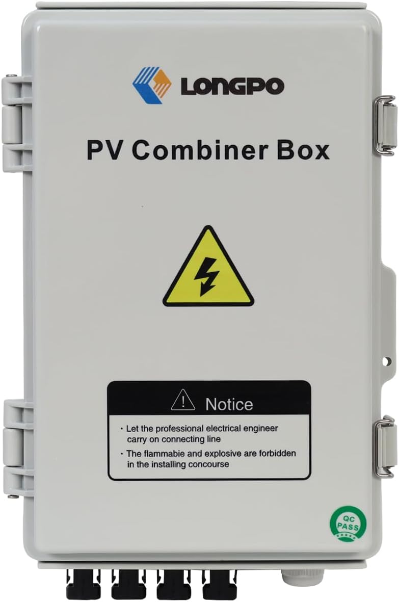 Solar 4 String PV Combiner Box with Lightning Arreste, 15A Rated Current Fuse and 2P 63A Circuit Breakers for On/Off Grid Solar Panel System (4 String PV Combiner Box)