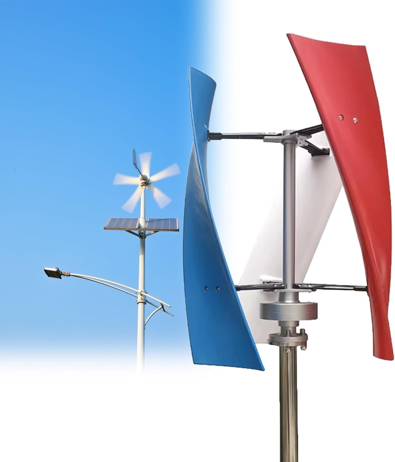 High Efficiency 16000W Vertical Wind Turbine Generator Kit for Industrial Use, 12V/24V/48V/110V/220V with MPPT Controller - Renewable Energy Solution (Red, 110V)