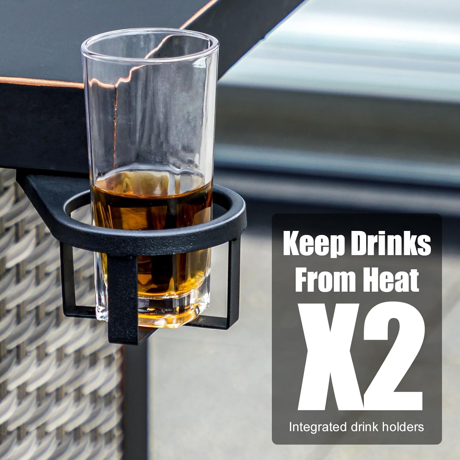 32 Inch Propane Fire Pit Table, Outdoor Gas Fire Pits with 2 Drink Holders, Lid & Lava Rock, 50000 BTU Firepit Table for Dinning, Party in Outside, Patio, Garden or Yard