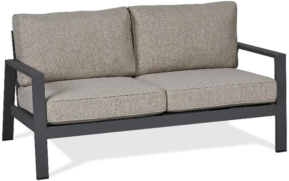 Home Square Set of 3 Propane Fire Pit Table & Chair & 2-Seat Sofa with Cushions