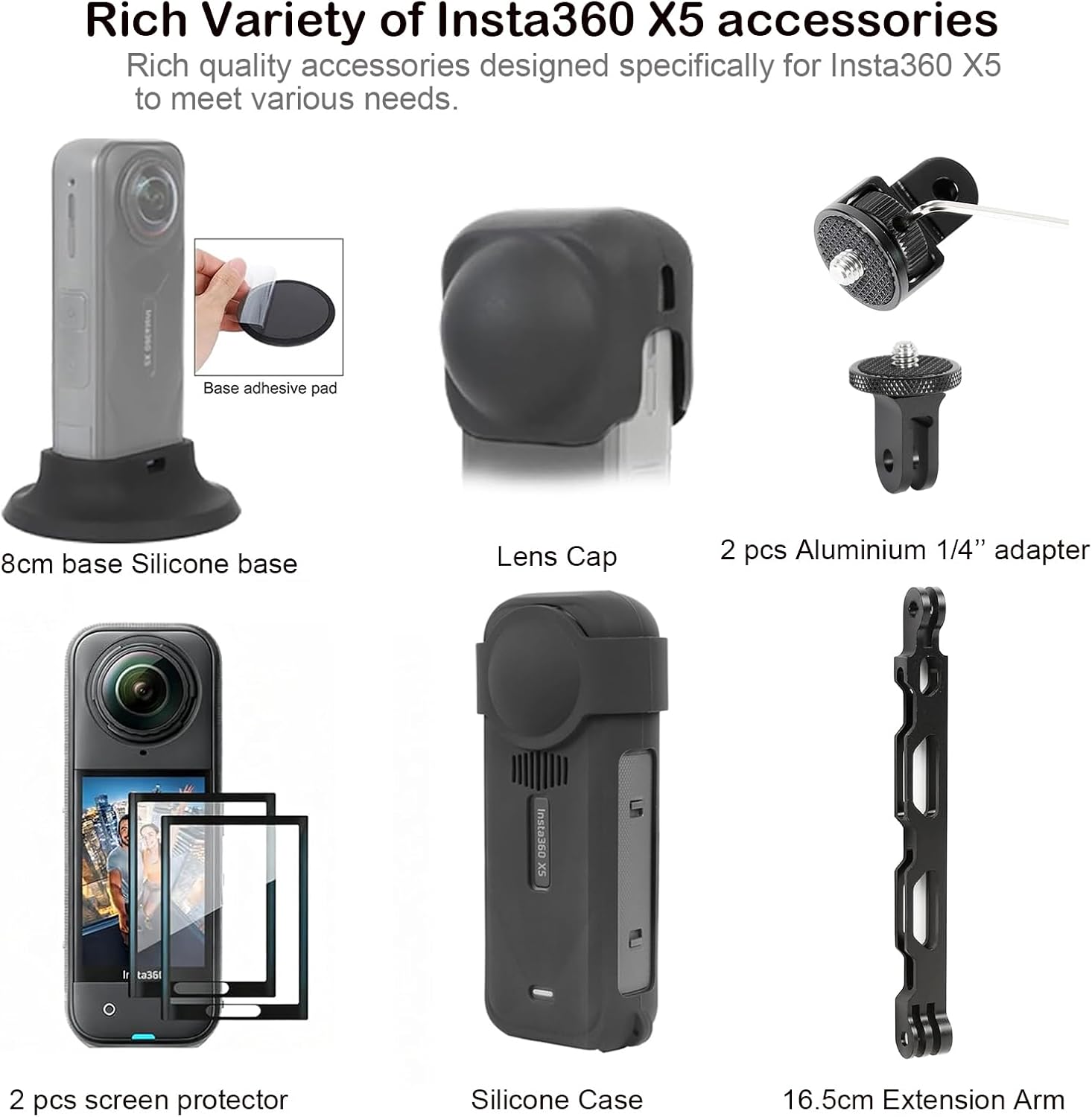 PellKing Accessories Kit for insta360 X5,Included Carrying Case with Belt,2 Pcs Metal 1/4