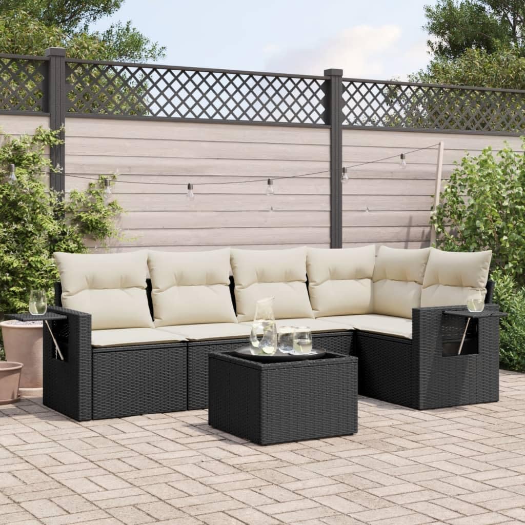 Black Poly Rattan Garden Sofa Set for 5 People, Outdoor Patio Furniture with Storage, Modern Lounge Seating for Balcony, Terrace