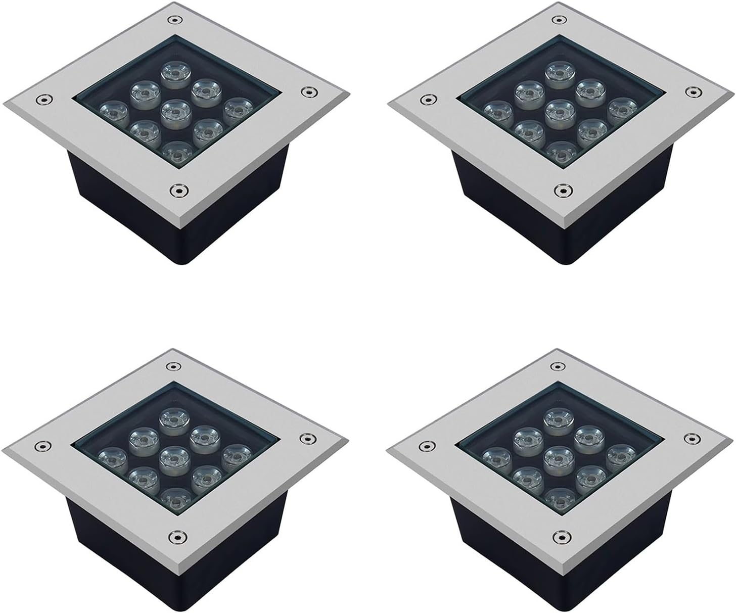 Outdoor Underground Light LED Landscape Lamp IP66 Waterproof Square Ground Light AC85-265V for Driveway, Step, Backyard, Pack of 4 (Color : White, Size : 48W)