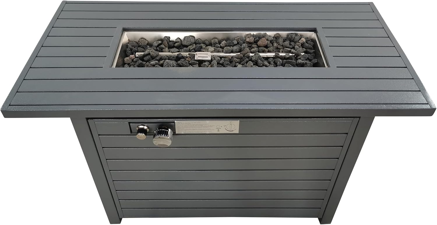 Living Source International 25'' H x 42'' W Steel Outdoor Fire Pit Table with Lid (Gray)