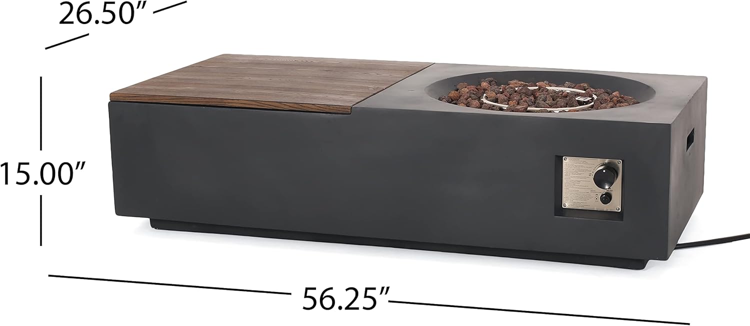 Christopher Knight Home Goliath Outdoor 50,000 BTU Rectangular Fire Pit Table with Tank Holder - Lightweight Concrete - Dark Gray/Natural